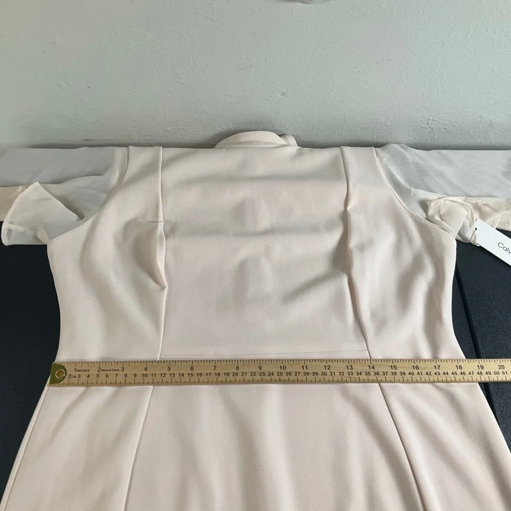 Calvin Klein Dress Women's Sz 16 Sheer Sleeve Mock Neck Bow‎ Blush Pink Formal - Picture 13 of 15